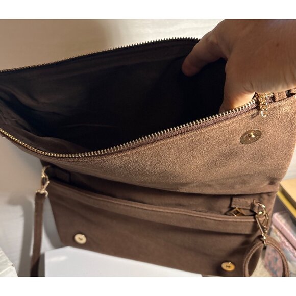 3AM Forever Purse Embroidered Suede Crossbody Bag With Strap Brown - Picture 7 of 12